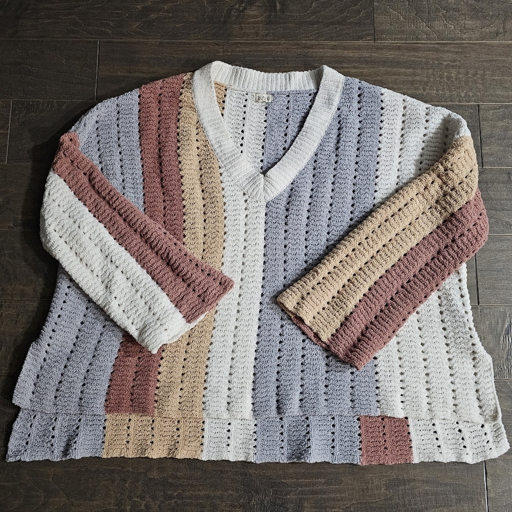 POL Chunky Knit Striped Colored Block Chenille Sweater Size Large - Picture 4 of 6